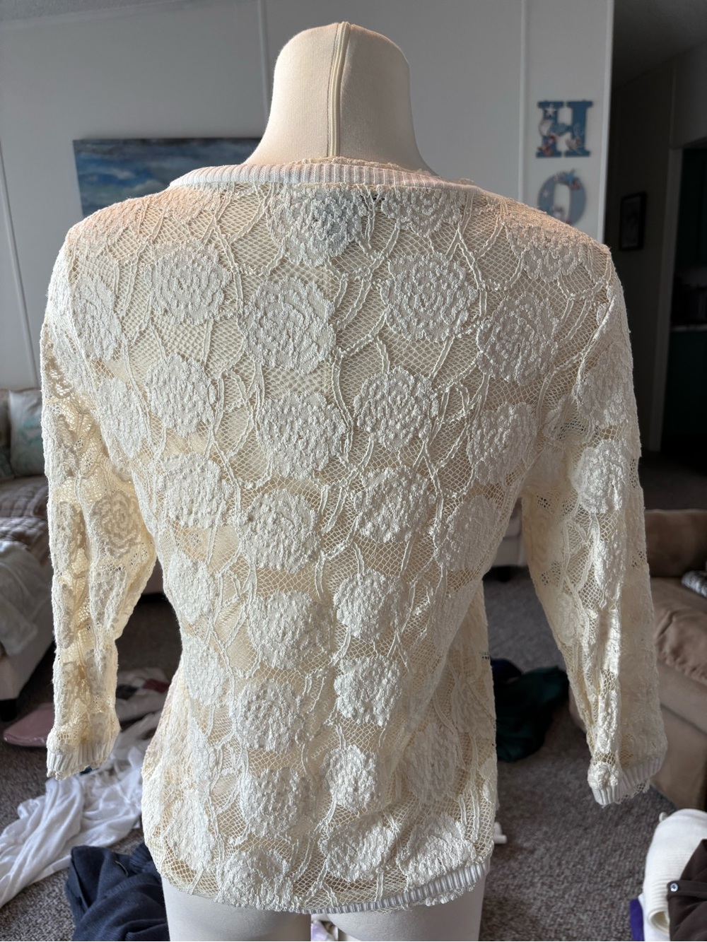 American Rag Cream Lace Button-Front Cardigan - Picture 4 of 5